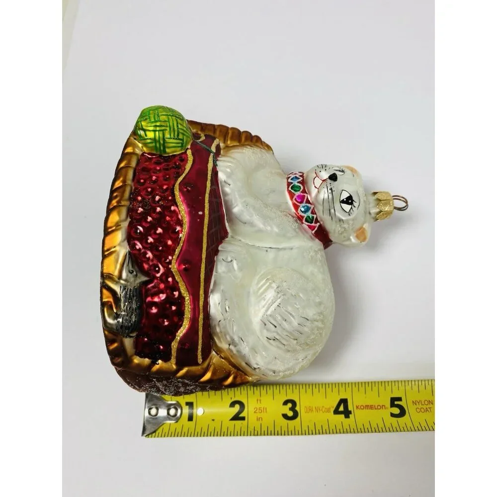 Christopher Radko Christmas Ornament Persian Cat On Bed Yarn‎ PURRfect Vintage